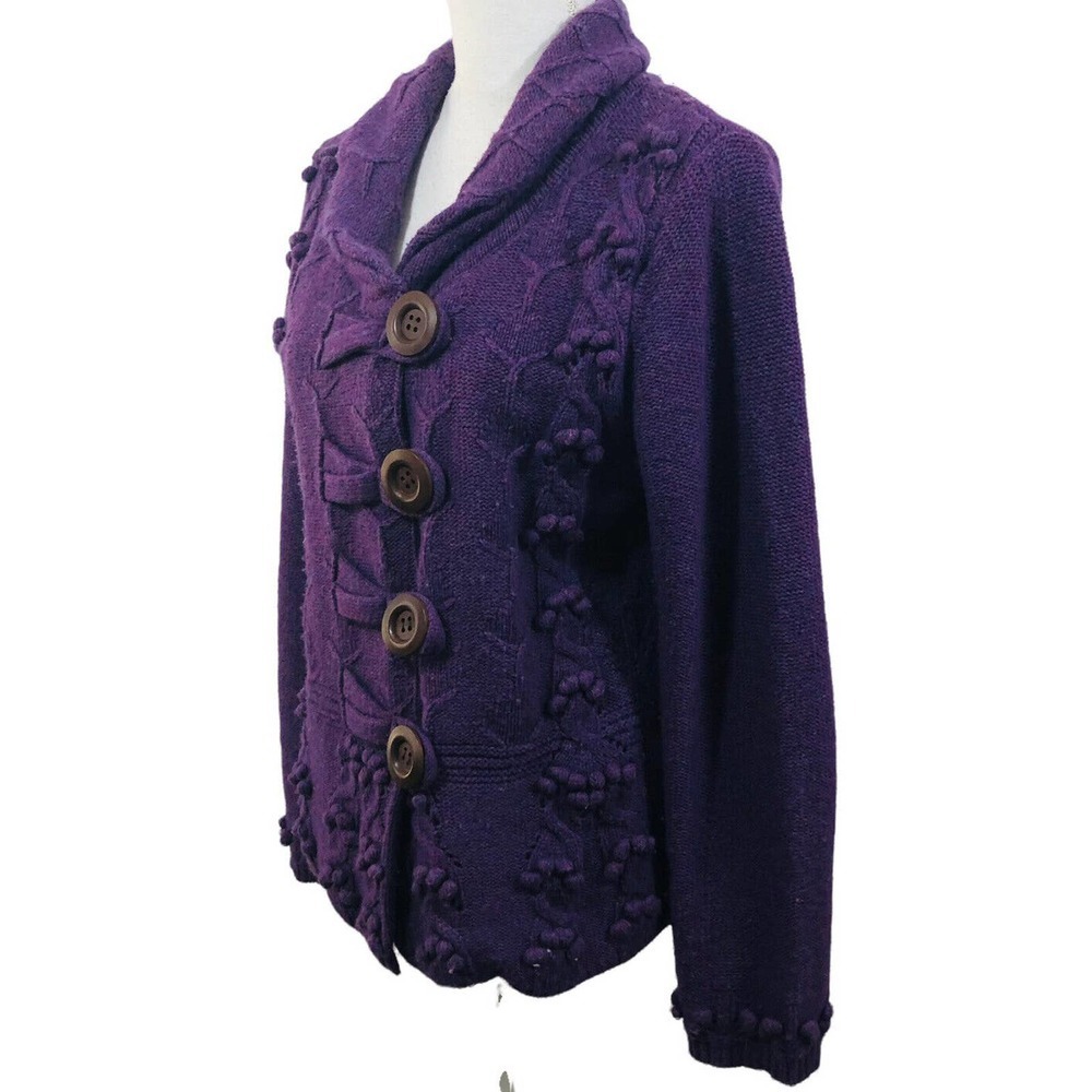 Chadwicks Women’s Size M Purple Chunky Lambswool Cardigan Buttoned sweater - Picture 4 of 7